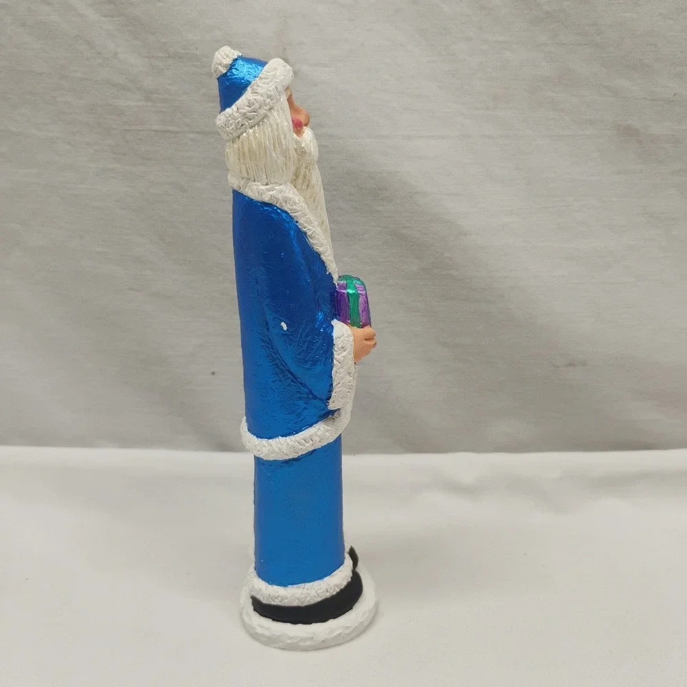 Vintage Folk Art BLUE Rustic Santa 6.5
